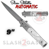 White Marble Automatic Switchblade Knives Pearl Slim Stiletto Pocket Knife Silver Blade