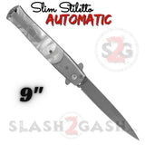 White Marble Automatic Switchblade Knives Pearl Slim Stiletto Pocket Knife Silver Blade