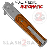 Rosewood Automatic Switchblade Knives Slim Stiletto Pocket Knife Silver Blade