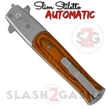 Rosewood Automatic Stiletto Switchblade Knives Pearl Slim Pocket Knife Silver Blade