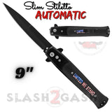 United We Stand USA Flag Automatic Switchblade Knives America Slim Stiletto Pocket Knife Black Blade