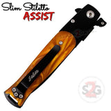 Amber Fire Spring Assist Stiletto Knives Slim Pocket Knife Black Blade