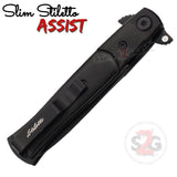 Black Pakka Wood Spring Assist Stiletto Knives Slim Pocket Knife Black Blade