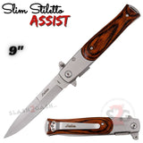 Rosewood Spring Assist Stiletto Knives Slim Pocket Knife Silver Blade