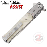 Black and Silver Marble Spring Assist Stiletto Knives Slim Pocket Knife Silver Blade