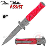 Pink Marble Spring Assist Stiletto Knives Slim Pocket Knife Silver Blade