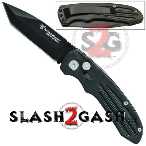 Smith & Wesson Extreme Ops Black Automatic Knife - Tanto Plain SW50BS S2G slash2gash