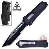 Delta Force Spartan OTF Knife Automatic Black Switchblade S2G Tactical - Tanto Warrior Serrated