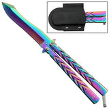 Spay Point Titanium Butterfly Knife Rainbow Balisong w/ Belt Sheath