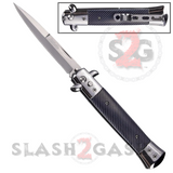 Diablo Stiletto Knife Automatic Switchblade Knives 9" - Black Carbon Fiber