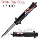 Stiletto OTF Knives Automatic Knife American Flag USA Punisher Skull Flag