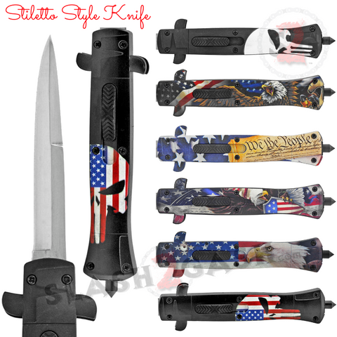 Stiletto OTF Knives Automatic Knife American Flag USA Eagle Punisher Skull Flag We The People