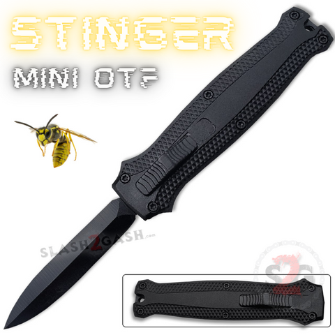 Black Stinger Mini OTF California Legal Knife Small Automatic Switchblade Key Chain Knives
