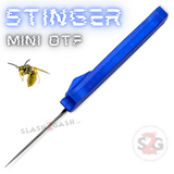 Blue California Legal Mini Out The Front Knife Small Automatic Switchblade Key Chain Knives - Stinger Black Blade