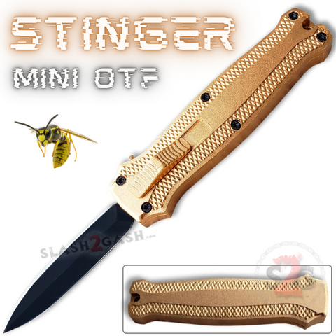 Gold Mini OTF California Legal Knife Small Automatic Switchblade Key Chain Knives - Stinger