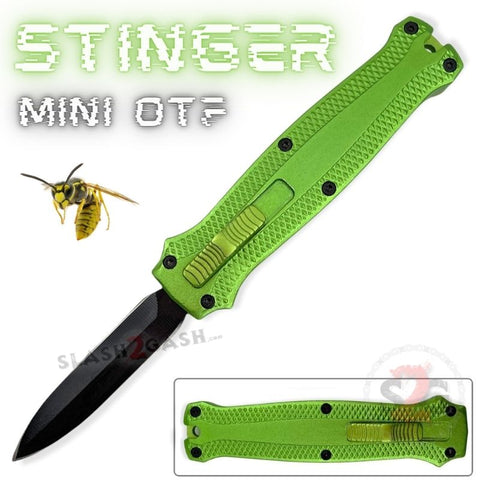 Lime Green California Legal Mini Out The Front Knife Small Automatic Switchblade Key Chain Knives - Stinger Black Blade