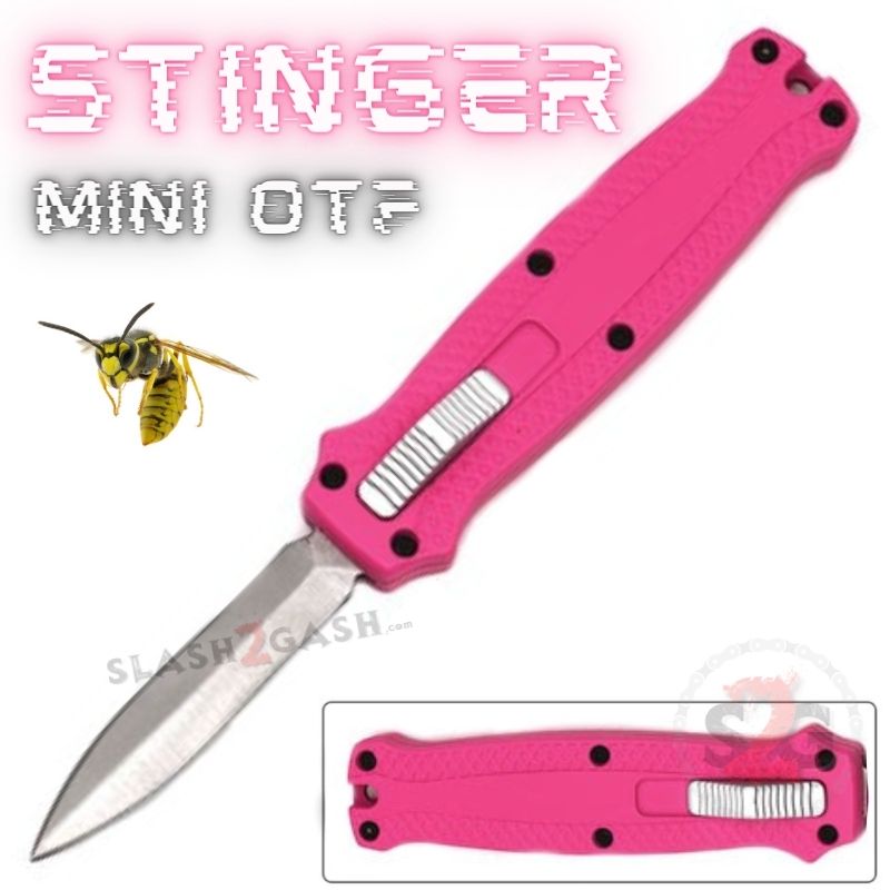 Stinger Mini OTF Knife Small CNC Switchblade Dagger Pink w/ Silver
