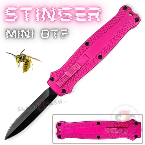 Pink California Legal Mini Out The Front Knife Small Automatic Switchblade Key Chain Knives - Stinger Black Blade