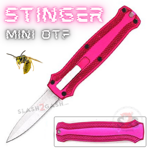 Hot Pink Mini OTF California Legal Knife Small Automatic Switchblade Key Chain Knives - Stinger
