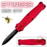 Red California Legal Mini Out The Front Knife Small Automatic Switchblade Key Chain Knives - Stinger Black Blade