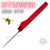 Red California Legal Mini Out The Front Knife Small Automatic Switchblade Key Chain Knives - Stinger Black Blade
