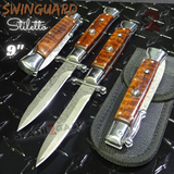 Automatic Switchblade Knives Raindrop Real Damascus Exotic Snakewood Teardrop Swing Guard Italian Style 9 Inch Italy Swinguard Stiletto Knife
