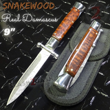 Automatic Switchblade Knives Raindrop Real Damascus Exotic Snakewood Teardrop Swing Guard Italian Style 9 Inch Italy Swinguard Stiletto Knife