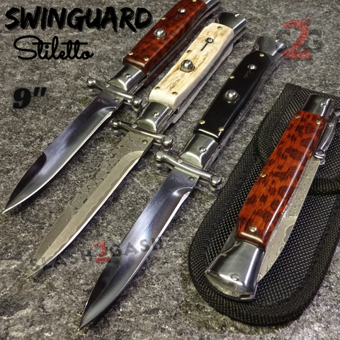 Automatic Switchblade Knives Stag Antler Horn Snakewood Swing Guard Italian Style 9 Inch Italy Swinguard Stiletto Knife