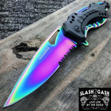 Rainbow Spring Assisted Tactical Knife w/ Bottle Opener + Screwdriver