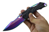 Rainbow Titanium Blade Spring Assisted Pocket Knife Folding Bowie 8"