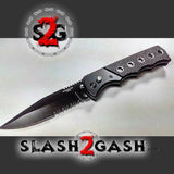 Black Tactical Grip Automatic Knife Serrated w/ Saftey Lock