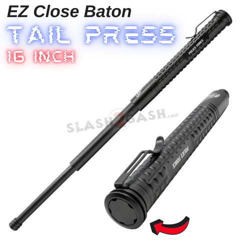 16" EZ Close Expandable Steel Baton Push Button Tail Press