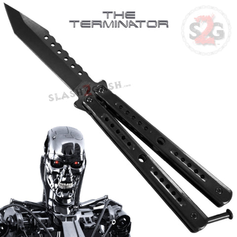 Terminator Butterfly Knife Black Tanto Sawback Balisong Slash2Gash S2G