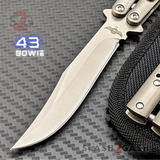 The ONE Titanium Butterfly Knife with BUSHINGS 440C Channel Balisong - Satin 43 clone Bowie with Spring Latch