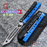The ONE Balisong Arrow Aluminum Butterfly Knife Clone Channel Construction D2 - BUSHINGS Black Blue Multi Trainer Knives