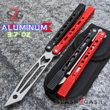 The ONE Balisong Arrow Aluminum Butterfly Knife Clone Channel Construction D2 - BUSHINGS Black Red Multi Trainer Knives