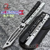 The ONE Balisong Arrow Aluminum Butterfly Knife Clone Channel Construction D2 - BUSHINGS Black Silver Multi Trainer Knives