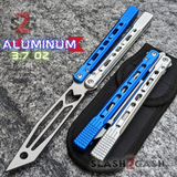 The ONE Balisong Arrow Aluminum Butterfly Knife Clone Channel Construction D2 - BUSHINGS Blue Silver Multi Trainer Knives