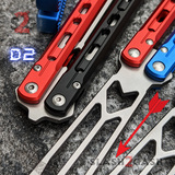 The ONE Channel Balisong Arrow Aluminum Butterfly Knife D2 Tool Steel - (clone) BUSHINGS Trainer