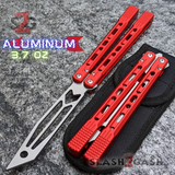 The ONE Balisong Arrow Aluminum Butterfly Knife Clone Channel Construction D2 - BUSHINGS Red Trainer Knives