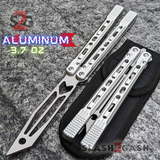 The ONE Balisong Arrow Aluminum Butterfly Knife Clone Channel Construction D2 - BUSHINGS Silver Trainer Knives