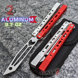 The ONE Balisong Arrow Aluminum Butterfly Knife Clone Channel Construction D2 - BUSHINGS Red Silver Multi Trainer Knives