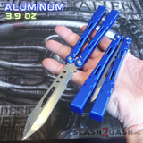 The ONE ALIEN Balisong Channel Butterfly Knife - Blue Sharp w/ Bushings Live Blade Knives