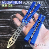 The ONE ALIEN Balisong Channel Butterfly Knife - Blue Trainer w/ Bushings Practice Knives Dull Training Safe