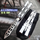 The ONE ALIEN Balisong INKED Butterfly Knife - Black Hardware Silver Trainer w/ Bushings Practice Knives Dull Training Safe