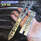 The ONE ALIEN Balisong Channel Butterfly Knife - Silver Trainer w/ Bushings Practice Knives Dull Training Safe
