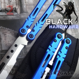 The ONE ALIEN Balisong INKED Butterfly Knife - Black Hardware Sharp w/ Bushings Blue Handles Knives