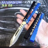 The ONE ALIEN Balisong Channel Butterfly Knife - Black Blue Sharp w/ Bushings Live Blade Knives