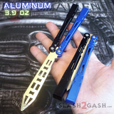 The ONE ALIEN Balisong Channel Butterfly Knife - Black Blue Trainer w/ Bushings Practice Knives Dull Training Safe