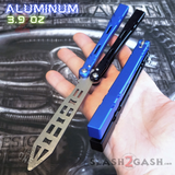 The ONE ALIEN Balisong Channel Butterfly Knife - Black Blue Trainer w/ Bushings Practice Knives Dull Training Safe
